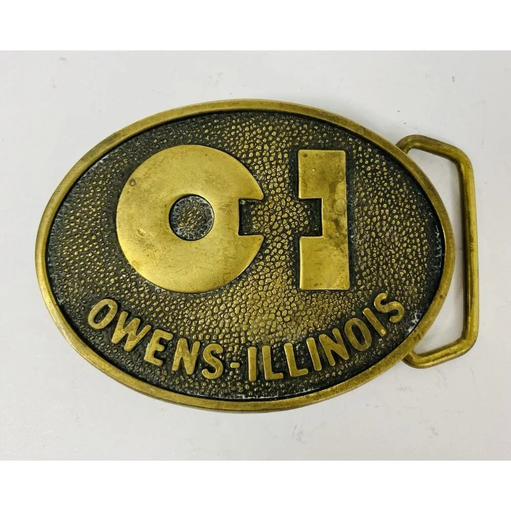 Owens Illinois Glass Bottle Manufacturer Brass Belt Buckle by‎ BTS Vintage